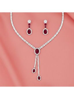 Axora Life - 925 Sterling Silver Ruby Elegance Silver Necklace and Earring Set