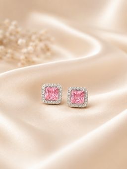 Axora Life - 925 Sterling Silver Pink Emerald Sparkle Stud Earrings