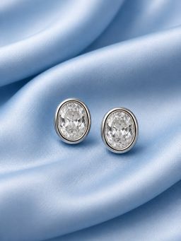 Axora Life - 925 Sterling Silver Classic Oval Crystal Silver Stud Earrings