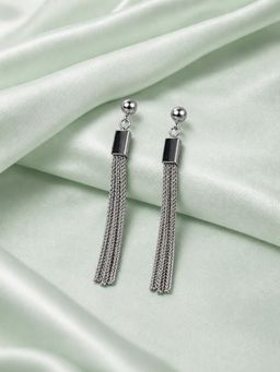 Axora Life - 925 Sterling Silver Minimalist Silver Chain Tassel Drop Earrings