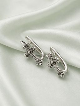Axora Life - 925 Sterling Silver Vintage Cross Design Silver Hoop Earrings