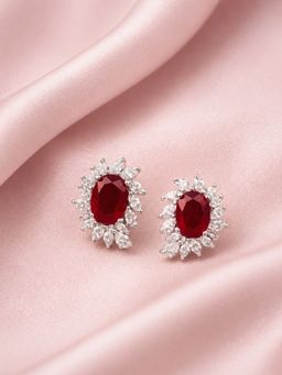 Axora Life - 925 Sterling Silver Ear Studs - Red