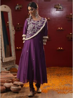 Arpita Sulakshana - Purple Shringaar A-Line Kurta with Churidar and Dupatta (Set of 3)