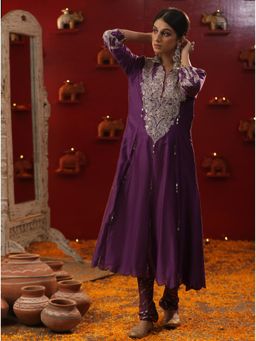 Arpita Sulakshana - Purple Krishna Shringaar Kurta with Churidar and Dupatta (Set of 3)