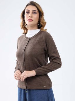 Monte Carlo - Brown Women's Round Neck Full Sleeve Cardigan