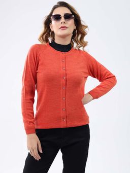 Monte Carlo - Orange Women's Round Neck Full Sleeve Cardigan