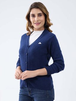 Monte Carlo - Blue Women's V Neck Full Sleeve Cardigan
