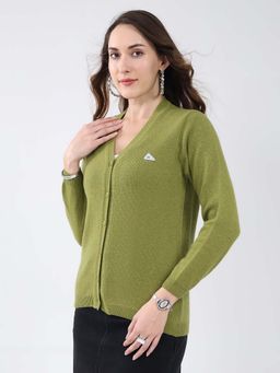 Monte Carlo - Green Women's V Neck Full Sleeve Cardigan