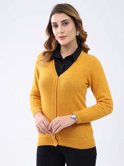 Monte Carlo - Mustard Women's V Neck Full Sleeve Cardigan