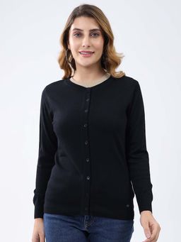 Monte Carlo - Black Women's Round Neck Full Sleeve Cardigan