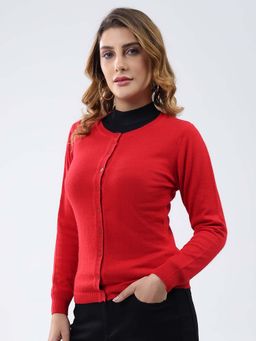 Monte Carlo - Red Women's Round Neck Full Sleeve Cardigan