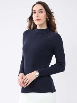 Monte Carlo - Navy Blue Women's High Neck Full Sleeve Sweatshirt