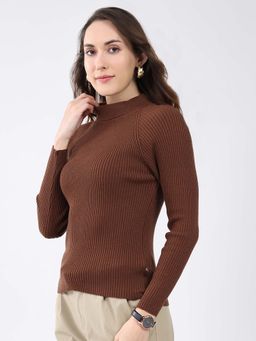 Monte Carlo - Brown Women's High Neck Full Sleeve Sweatshirt