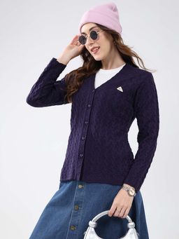 Monte Carlo - Navy Blue Women's V Neck Full Sleeve Cardigan