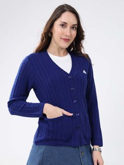 Monte Carlo - Blue Women's V Neck Full Sleeve Cardigan