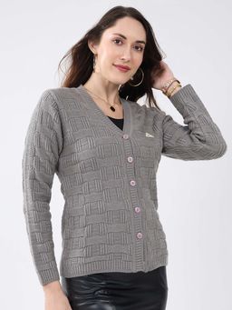 Monte Carlo - Grey Women's V Neck Full Sleeve Cardigan