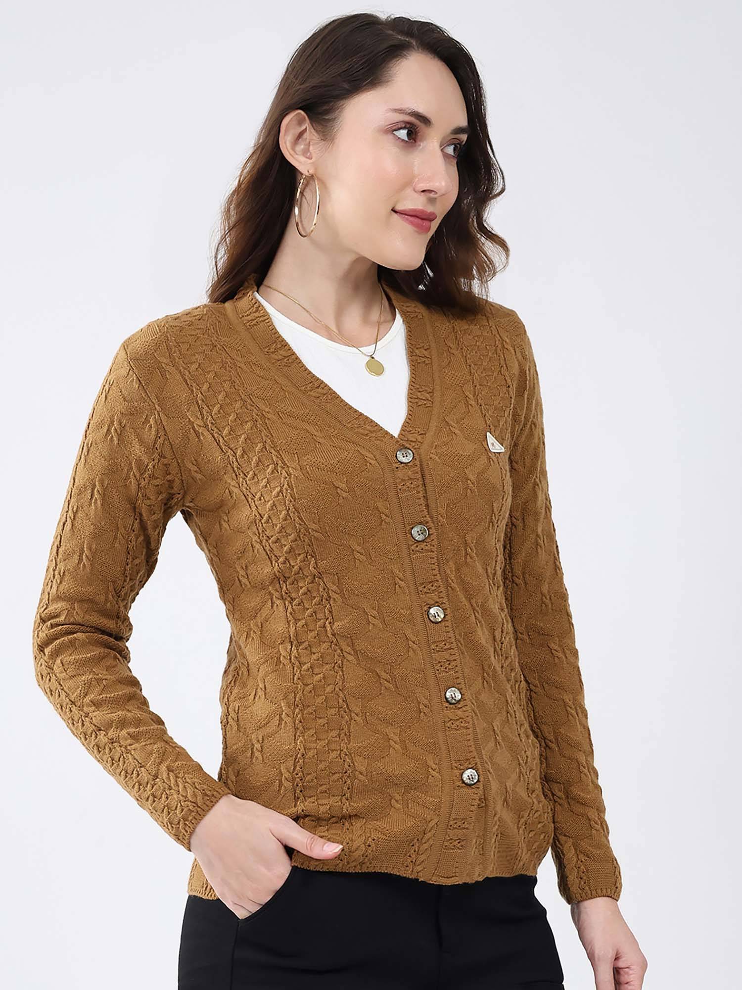 monte carlo Mustard Women's V Neck Full Sleeve Cardigan-picture-13