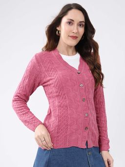 Monte Carlo - Pink Women's V Neck Full Sleeve Cardigan