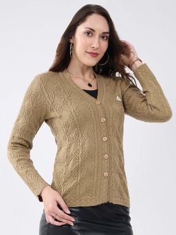 Monte Carlo - Khaki Women's V Neck Full Sleeve Cardigan