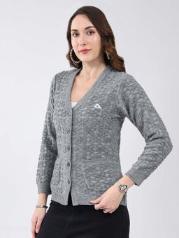 Monte Carlo - Grey Women's V Neck Full Sleeve Cardigan
