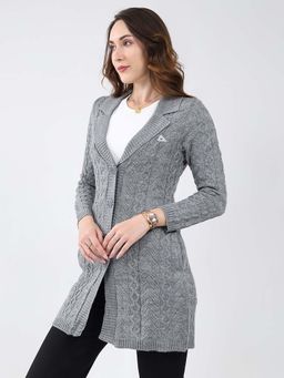 Monte Carlo - Grey Women's Notch Lapel Full Sleeve Cardigan