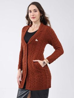 Monte Carlo - Brown Women's Notch Lapel Full Sleeve Cardigan