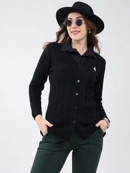 Monte Carlo - Black Women's V Neck Full Sleeve Cardigan