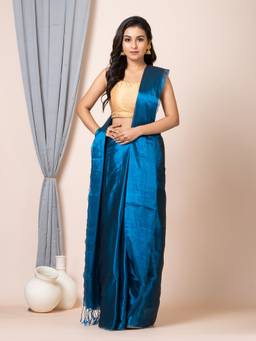 LAA CALCUTTA - Peacock Blue Dual-Tone Tissue Saree with Unstitched Blouse