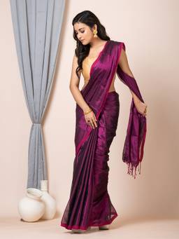 LAA CALCUTTA - Magenta Dual Tone Tissue Saree with Unstitched Blouse