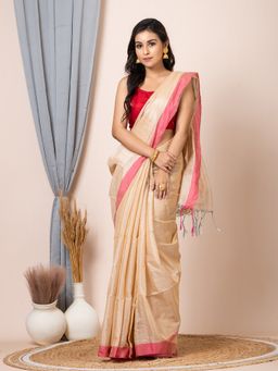 LAA CALCUTTA - Cream Dual-Tone Tissue Saree with Unstitched Blouse