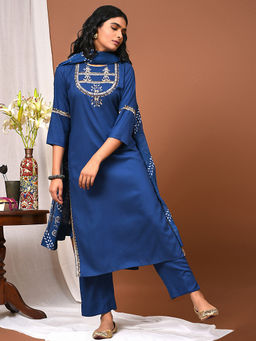 NUHH - Flow With The Indigo Kurta Pant And Dupatta Set (Set of 3)