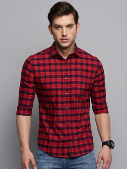 SHOWOFFFF - Mens Spread Collar Checked Red Classic Shirt