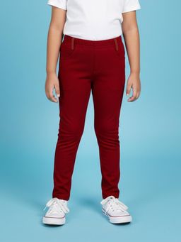 KiddoPanti - Maroon Solid Jeggings