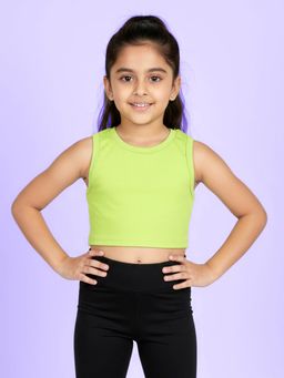 KiddoPanti - Green Solid Crop Top