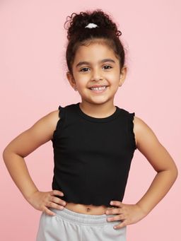KiddoPanti - Black Solid Crop Top