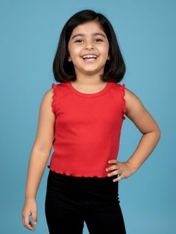 KiddoPanti - Red Solid Crop Top