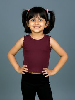 KiddoPanti - Wine Solid Crop Top