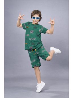 PLUM TREE - Green Printed T-Shirt and Shorts