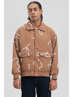 Snitch - Men Brown Self Design Bomber Jacket