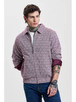 Snitch - Men Maroon Geometric Bomber Jacket