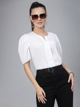 Style Quotient - Women White Solid Polyester Regular Smart Casual Top