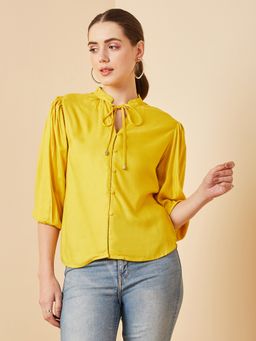 Carlton London - Women Casual Yellow Colour Keyhole Neck Solid Regular Top