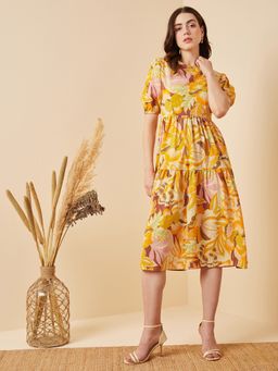 Carlton London - Women Casual Yellow Colour Midi Floral Dress