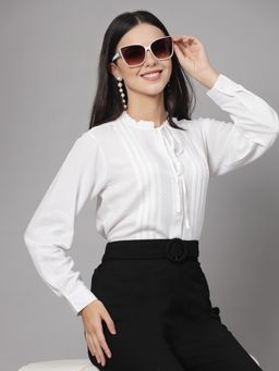 Style Quotient - Women White Polyester Cutout Smart Casual Shirt