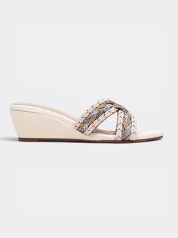 CHLLEN - Ivory Braided Cross Strap Wedge Sandals