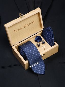 Louis Stitch - Men Admiral Blue Silk Necktie Accessory Gift Set