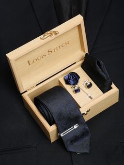 Louis Stitch - Men Space Blue Silk Necktie Accessory Gift Set