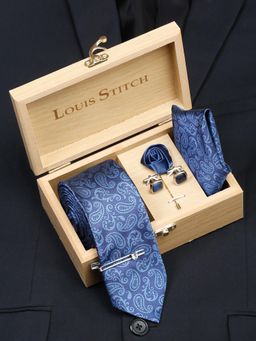 Louis Stitch - Men Cobalt Blue Silk Necktie Accessory Gift Set