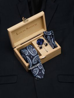 Louis Stitch - Men Olympic Blue Silk Necktie Accessory Gift Set