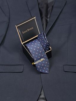 Louis Stitch - Men Floral Blue Silk Necktie Accessory Gift Set